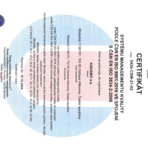 Certifikát systému řízení kvality ve svařování dle ČSN EN ISO 3834-2:2006